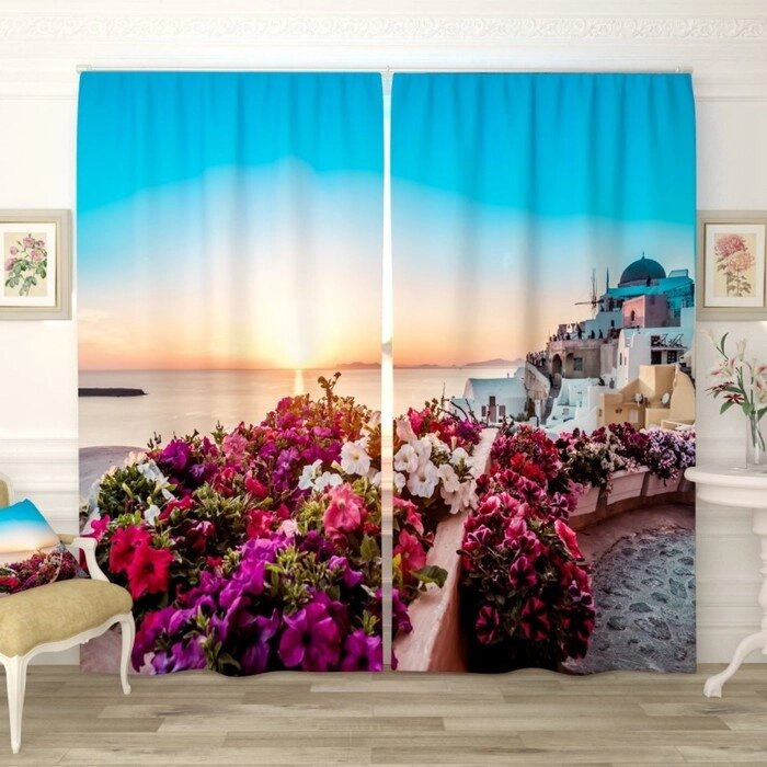Фотошторы "Прекрасный восход в Санторини", размер 150х260 см-2 шт., габардин от компании Интернет-гипермаркет «MOLL» - фото 1
