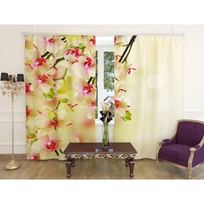 Фотошторы "Воздушная орхидея", ширина 150 см, высота 260 см, 2 шт, шторная лента, габардин от компании Интернет-гипермаркет «MOLL» - фото 1