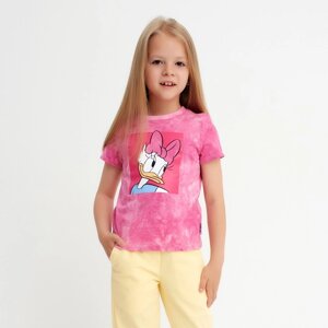 Футболка для девочки "Дейзи Дак", Disney, "Тай-дай", рост 122-128 см, цвет розовый