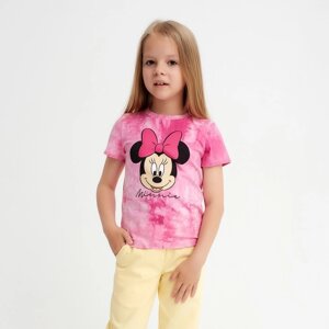 Футболка для девочки "Minnie", Минни Маус, "Тай-дай", рост 110-116 см, цвет розовый