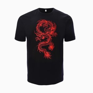 Футболка мужская "Дракон", цвет чёрный/принт красный, размер 60