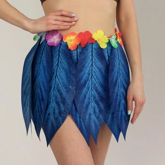 Гавайская юбка "Листики и цветочки" 36 см, цвет синий от компании Интернет-гипермаркет «MOLL» - фото 1