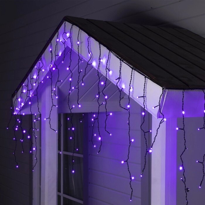 Гирлянда "Бахрома" 4 х 0.6 м , IP44, тёмная нить, 180 LED, свечение фиолетовое, 8 режимов, 220 В от компании Интернет-гипермаркет «MOLL» - фото 1