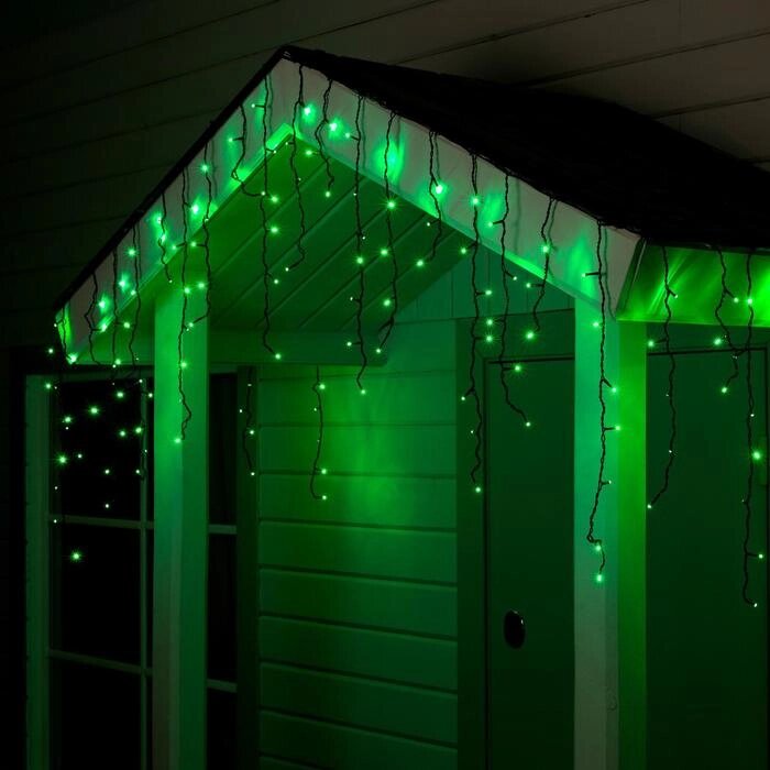 Гирлянда "Бахрома" 4 х 0.6 м , IP44, тёмная нить, 180 LED, свечение зелёное, 8 режимов, 220 В от компании Интернет-гипермаркет «MOLL» - фото 1