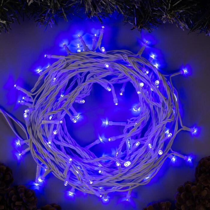 Гирлянда "Нить" 10 м , IP44, белая нить, 100 LED, свечение синее, 8 режимов, 220 В от компании Интернет-гипермаркет «MOLL» - фото 1