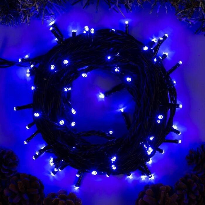Гирлянда "Нить" 10 м , IP44, УМС, тёмная нить, 100 LED, свечение синее, 220 В от компании Интернет-гипермаркет «MOLL» - фото 1
