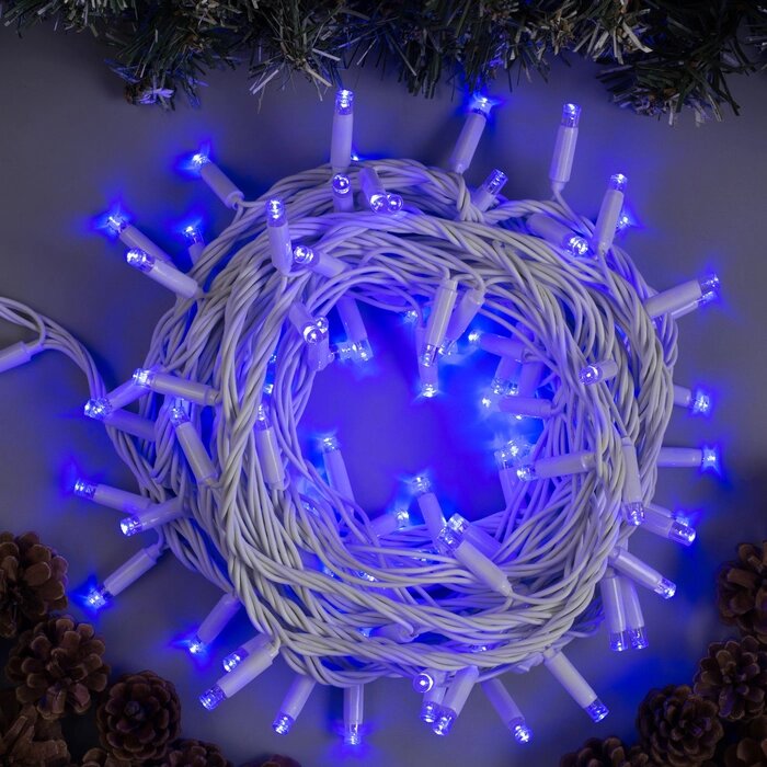 Гирлянда "Нить" 10 м , IP65, УМС, белая нить, 100 LED, свечение синее, 220 В от компании Интернет-гипермаркет «MOLL» - фото 1