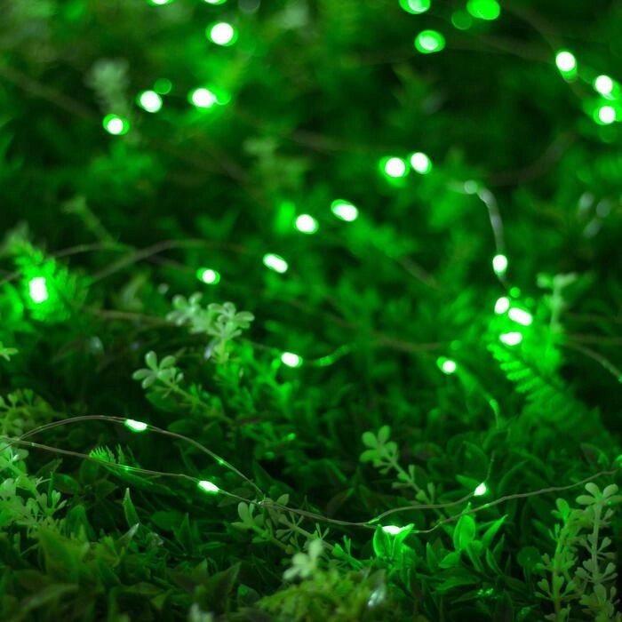Гирлянда "Нить" 10 м роса, серебристая нить, 100 LED, свечение зелёное, 2 режима, солнечная батарея от компании Интернет-гипермаркет «MOLL» - фото 1