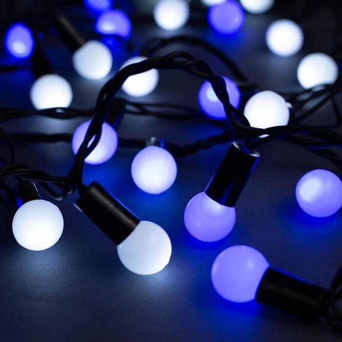 Гирлянда "Нить" 10 м с насадками "Шарики 1.5 см", IP44, тёмная нить, 100 LED, свечение бело-синее, от компании Интернет-гипермаркет «MOLL» - фото 1