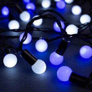 Гирлянда "Нить" 10 м с насадками "Шарики 1.5 см", IP44, тёмная нить, 100 LED, свечение бело-синее,