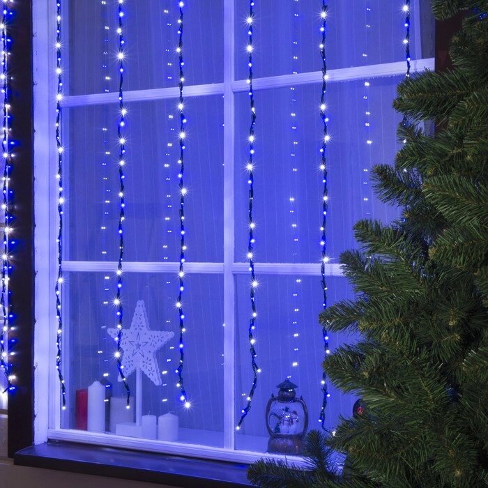 Гирлянда "Водопад" 2 х 1.5 м , IP44, тёмная нить, 400 LED, свечение синее, 8 режимов, 220 В от компании Интернет-гипермаркет «MOLL» - фото 1