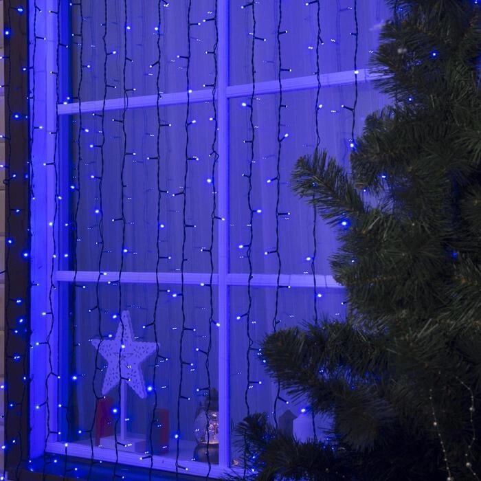 Гирлянда "Занавес" 2 х 3 м , IP44, УМС, тёмная нить, 760 LED, свечение синее, 220 В от компании Интернет-гипермаркет «MOLL» - фото 1