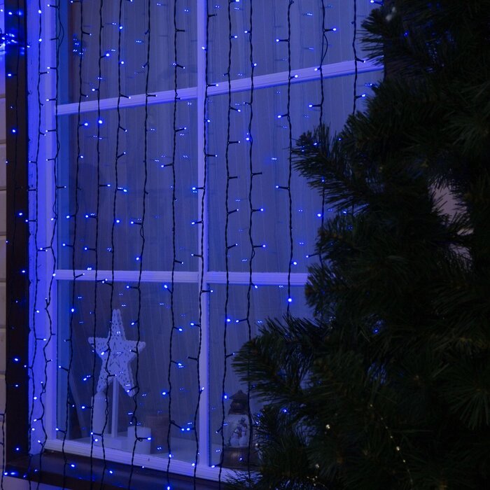 Гирлянда "Занавес" 2 х 6 м , IP44, УМС, тёмная нить, 1440 LED, свечение синее, 220 В от компании Интернет-гипермаркет «MOLL» - фото 1