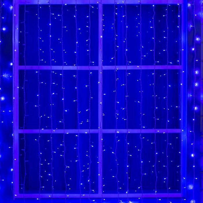 Гирлянда "Занавес" 2 х 9 м , IP44, УМС, белая нить, 1800 LED, свечение синее, 220 В от компании Интернет-гипермаркет «MOLL» - фото 1