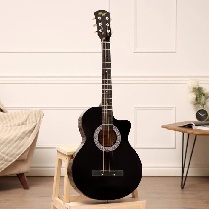 Гитара акустическая черная, 6-ти струнная 97см от компании Интернет-гипермаркет «MOLL» - фото 1