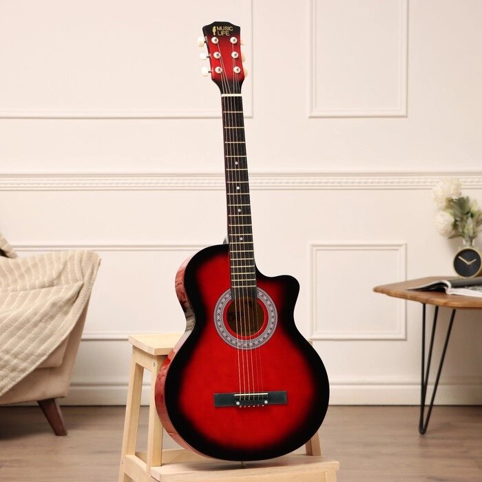 Гитара акустическая красная, 6-ти струнная 97см от компании Интернет-гипермаркет «MOLL» - фото 1