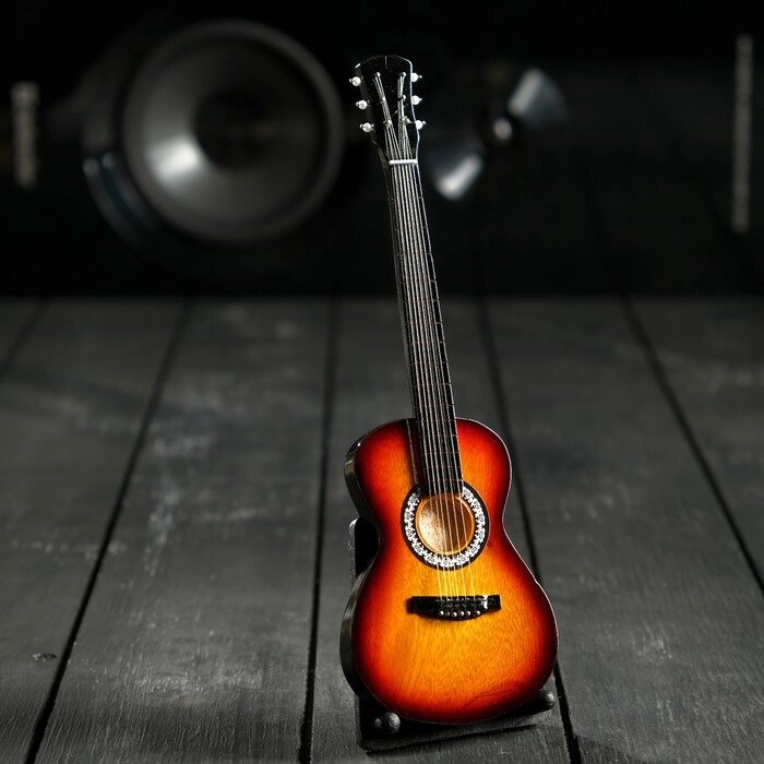 Гитара сувенирная "Акустическая" коричневая, на подставке 24х8х2 см от компании Интернет-гипермаркет «MOLL» - фото 1