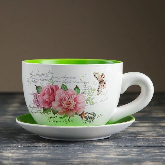 Горшок цветочный в форме чашки "Цветы" 15*19*10 см от компании Интернет-гипермаркет «MOLL» - фото 1