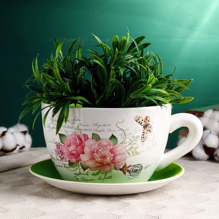 Горшок цветочный в форме чашки "Цветы" 19*21,5*12 см от компании Интернет-гипермаркет «MOLL» - фото 1