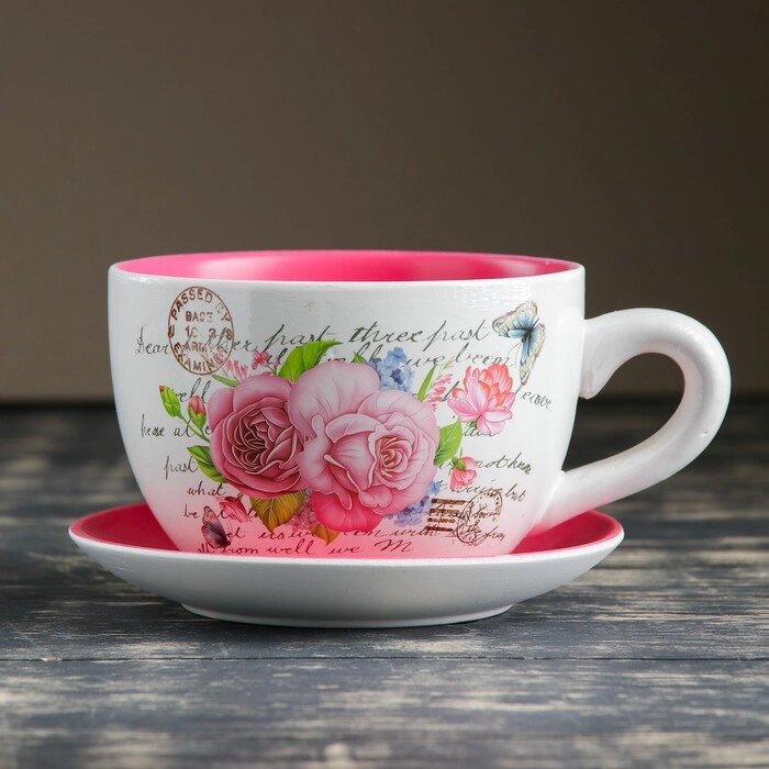 Горшок цветочный в форме чашки "Розы" 15*19*10 см от компании Интернет-гипермаркет «MOLL» - фото 1