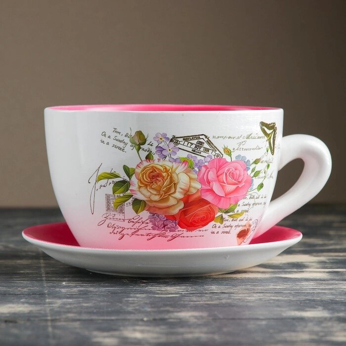 Горшок цветочный в форме чашки "Розы" 19*24*12 см от компании Интернет-гипермаркет «MOLL» - фото 1