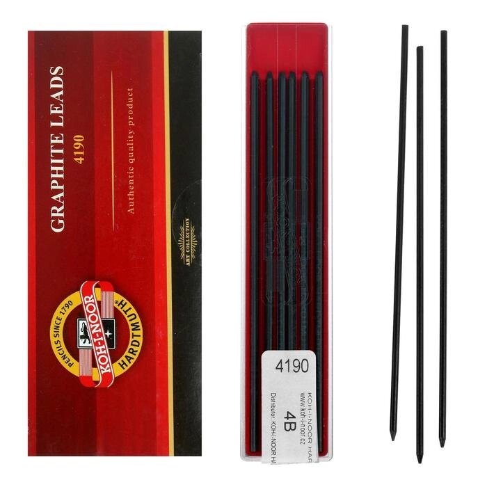 Грифели для цанговых карандашей 2.0 мм, Koh-I-Noor, 4190 4В, 12 штук, в футляре от компании Интернет-гипермаркет «MOLL» - фото 1
