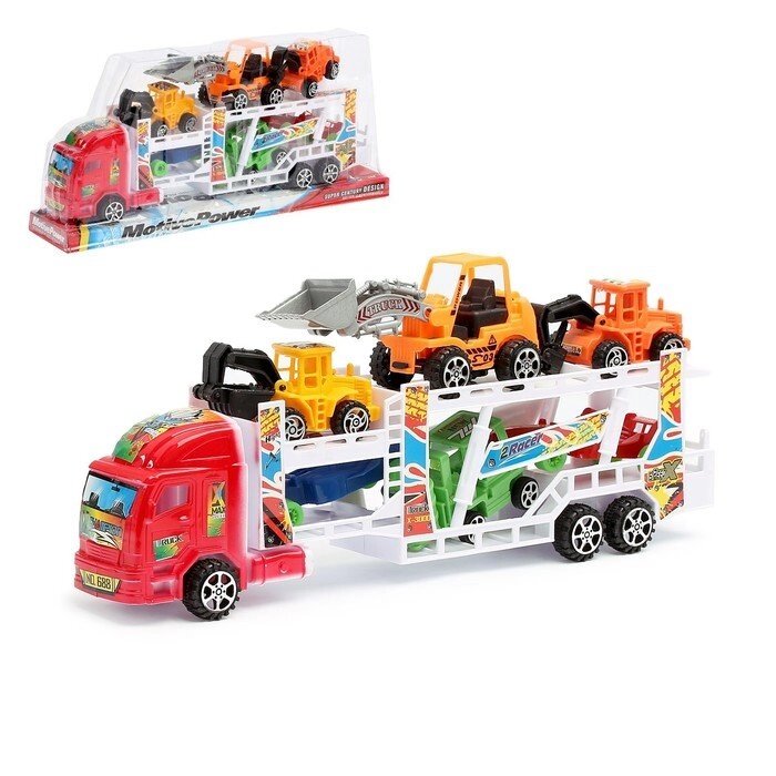 Грузовик инерционный "Автовоз", с 6 машинами, цвета МИКС от компании Интернет-гипермаркет «MOLL» - фото 1