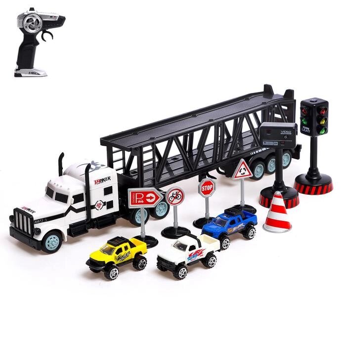 Грузовик радиоуправляемый "Автовоз", с машинками, светофором и дорожными знаками от компании Интернет-гипермаркет «MOLL» - фото 1