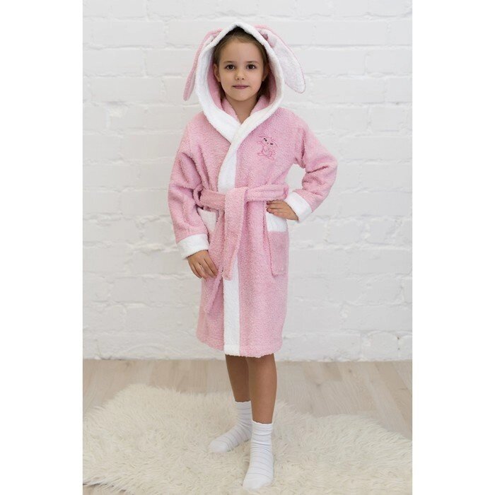 Халат детский "Зайчик", рост 110 см, розовый+белый, махра от компании Интернет-гипермаркет «MOLL» - фото 1