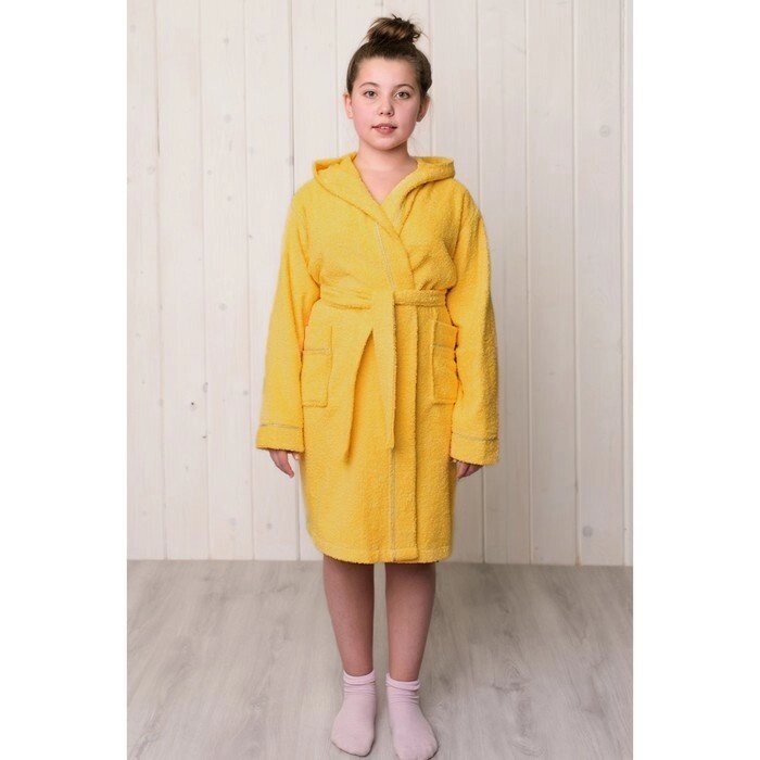 Халат для девочки с капюшоном, цвет жёлтый, рост 140, махра от компании Интернет-гипермаркет «MOLL» - фото 1