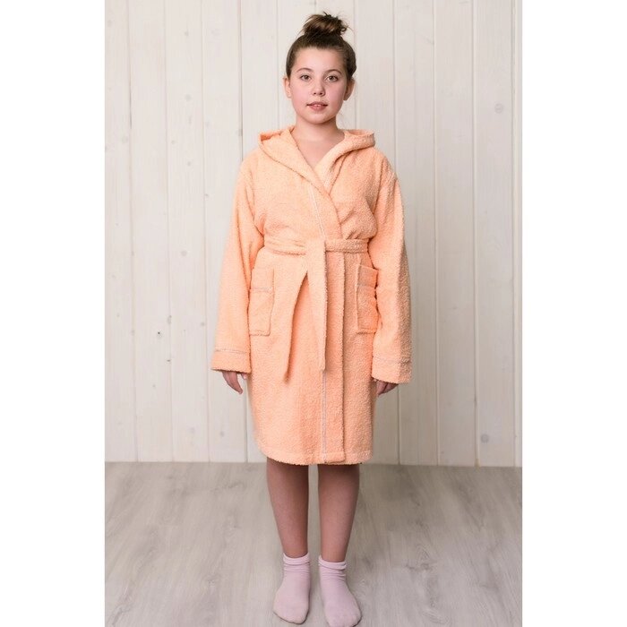 Халат для девочки с капюшоном, рост 116 см, персиковый, махра от компании Интернет-гипермаркет «MOLL» - фото 1