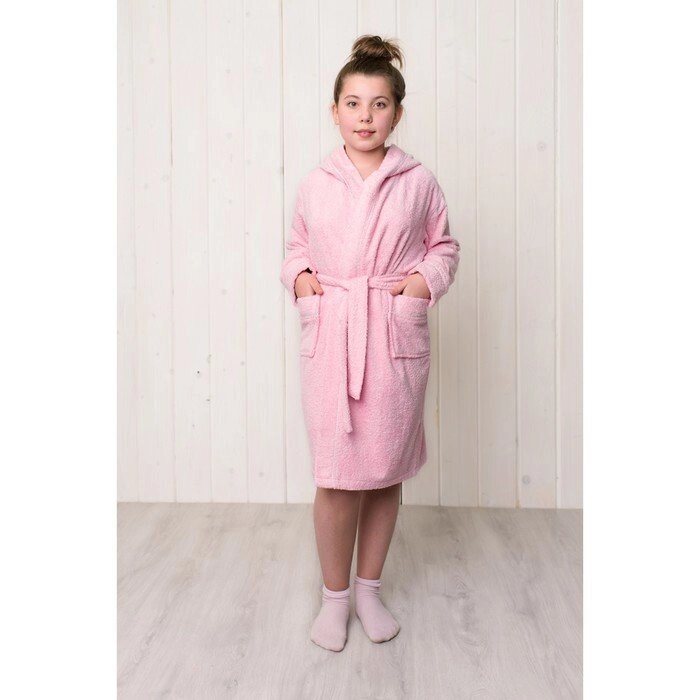 Халат для девочки с капюшоном, рост 128 см, розовый, махра от компании Интернет-гипермаркет «MOLL» - фото 1