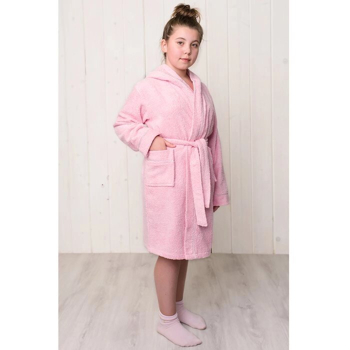 Халат для девочки с капюшоном, рост 146 см, розовый, махра от компании Интернет-гипермаркет «MOLL» - фото 1