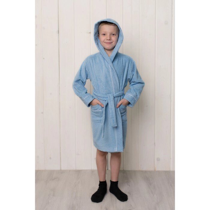 Халат для мальчика с капюшоном, рост 128 см, голубой, махра от компании Интернет-гипермаркет «MOLL» - фото 1
