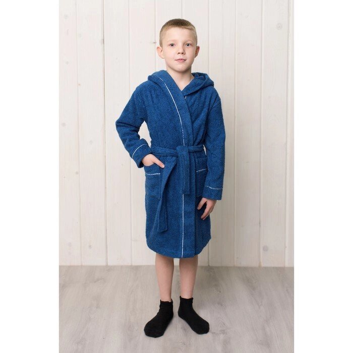 Халат для мальчика с капюшоном, рост 128 см, синий, махра от компании Интернет-гипермаркет «MOLL» - фото 1