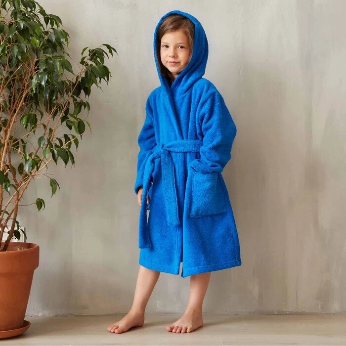 Халат махровый детский, размер 30, цвет синий, 340 г/м2 хлопок 100% с AIRO от компании Интернет-гипермаркет «MOLL» - фото 1