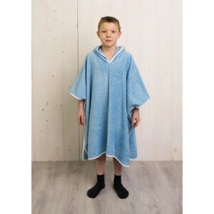 Халат-пончо для мальчика, размер 80 60 см, голубой, махра