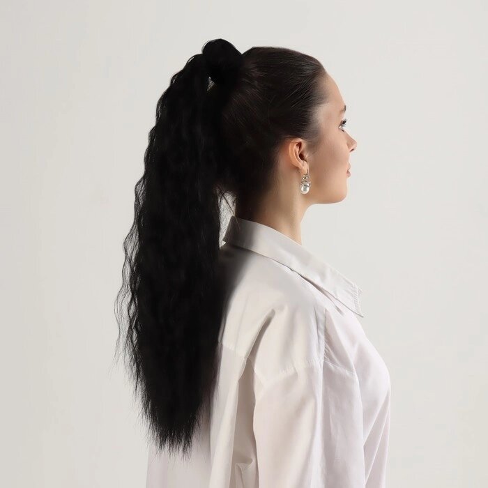 Хвост накладной, волнистый волос, на резинке, 60 см, 100 гр, цвет чёрный от компании Интернет-гипермаркет «MOLL» - фото 1