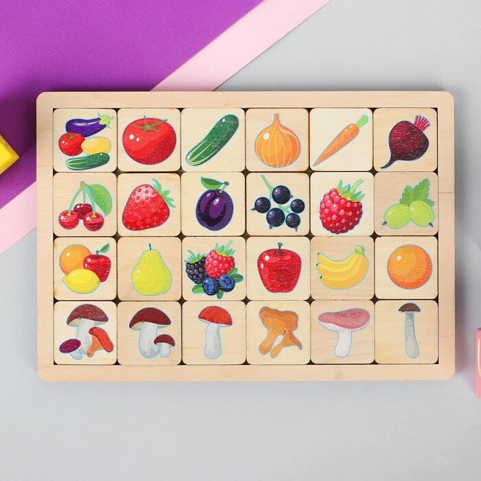 Игра развивающая деревянная "Овощи, фрукты, ягоды, грибы" от компании Интернет-гипермаркет «MOLL» - фото 1