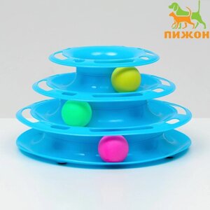 Игровой комплекс "Пижон" для кошек с 3 шариками, 24,5 х 24,5 х 13 см, голубой