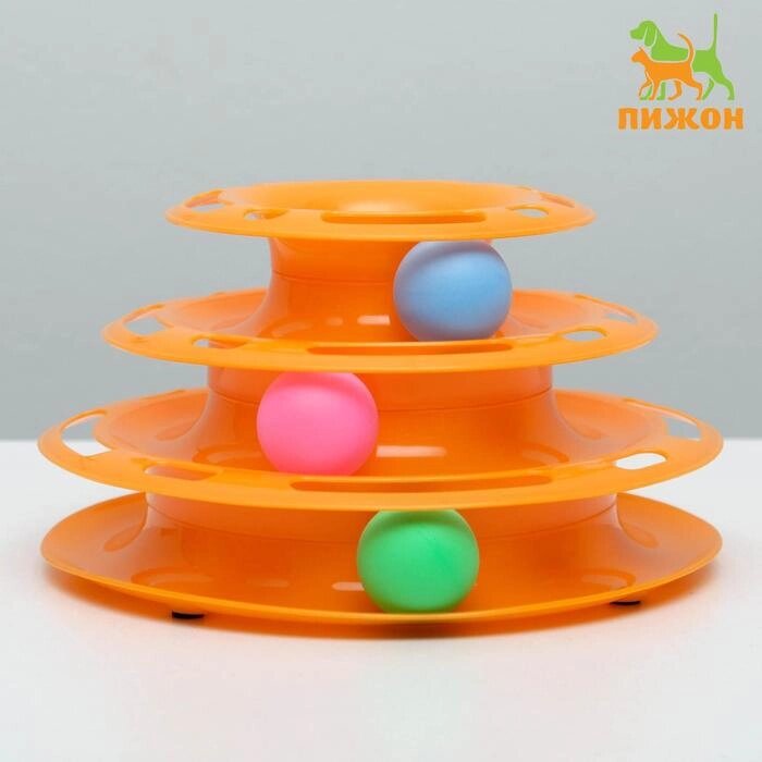 Игровой комплекс "Пижон" для кошек с 3 шариками, 24,5 х 24,5 х 13 см, оранжевый от компании Интернет-гипермаркет «MOLL» - фото 1
