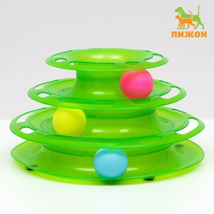 Игровой комплекс "Пижон" для кошек с 3 шариками, 24,5 х 24,5 х 13 см, зелёный от компании Интернет-гипермаркет «MOLL» - фото 1