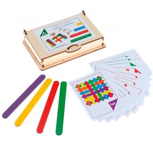 Игровой набор "Сложи палочки" 8 карточек,12 цветных деревянных палочек