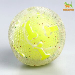 Игрушка для собак"Мяч теннис-косточки 2 в 1", TPR+винил,7,5 см, прозрачная/желтая неон