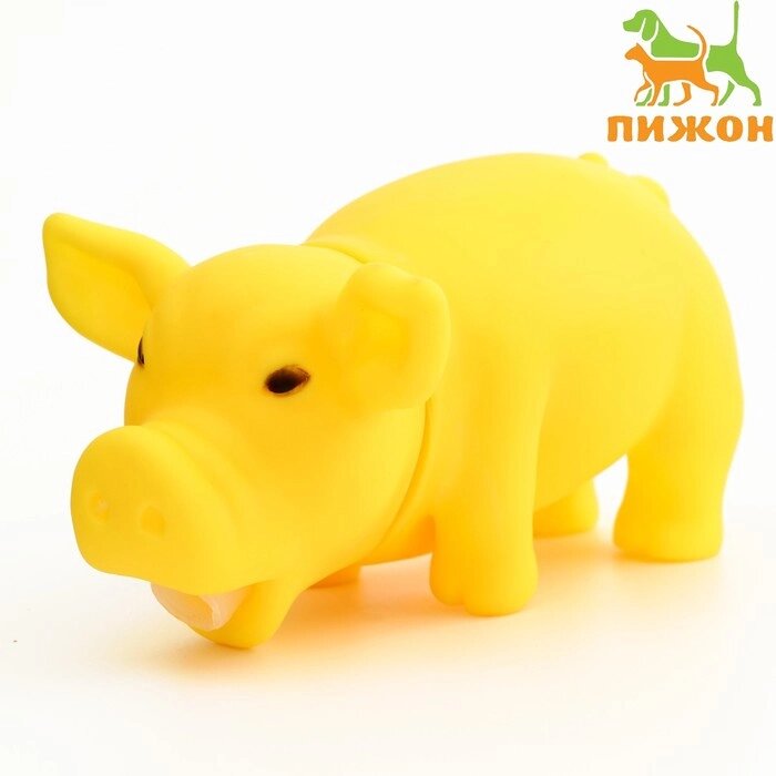 Игрушка хрюкающая "Веселая свинья" для собак, 15 см, жёлтая от компании Интернет-гипермаркет «MOLL» - фото 1