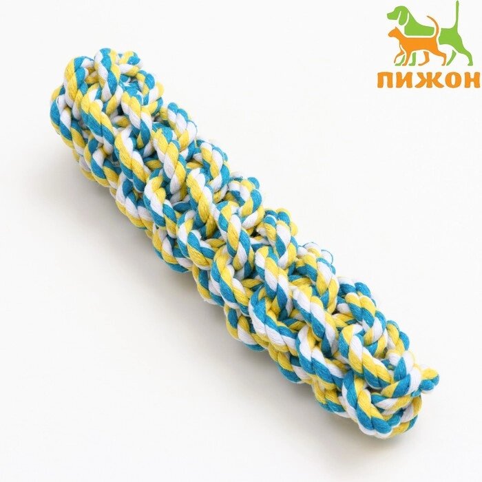 Игрушка канатная плетеная, до 100 г, до 20 см, жёлтая/голубая/белая от компании Интернет-гипермаркет «MOLL» - фото 1
