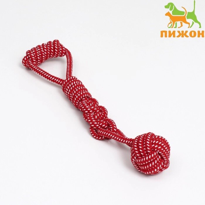 Игрушка канатная плетеная с ручкой, до 38 см, до 180 г, шар 7 см, красная от компании Интернет-гипермаркет «MOLL» - фото 1