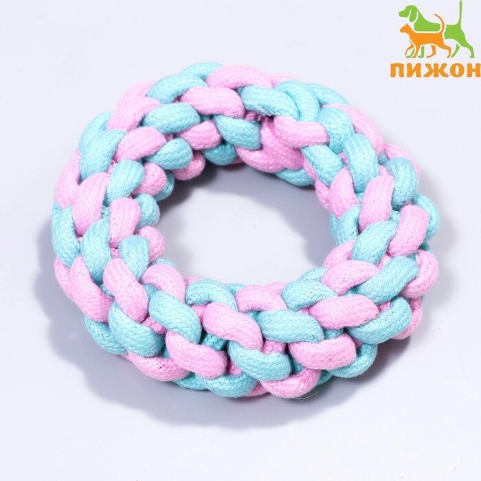 Игрушка канатная "Плетёное кольцо", до 15 см, до 160 г, розовая/мятная от компании Интернет-гипермаркет «MOLL» - фото 1