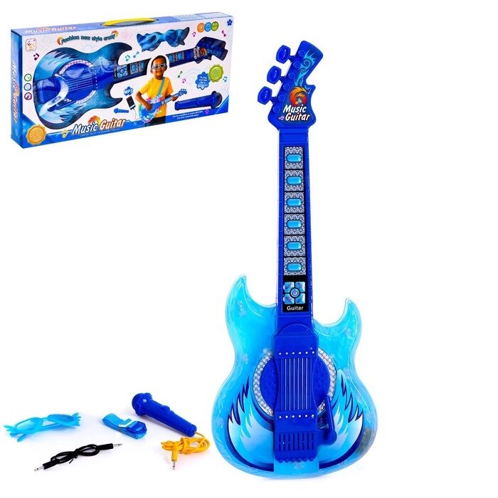 Игрушка музыкальная гитара "Играй и пой", с микрофоном, звуковые эффекты, цвет синий от компании Интернет-гипермаркет «MOLL» - фото 1