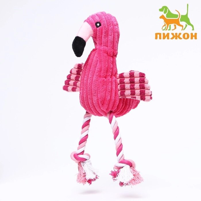 Игрушка мягкая для собак "Фламинго" с пищалкой и канатом, 37 х 16 см, розовая от компании Интернет-гипермаркет «MOLL» - фото 1